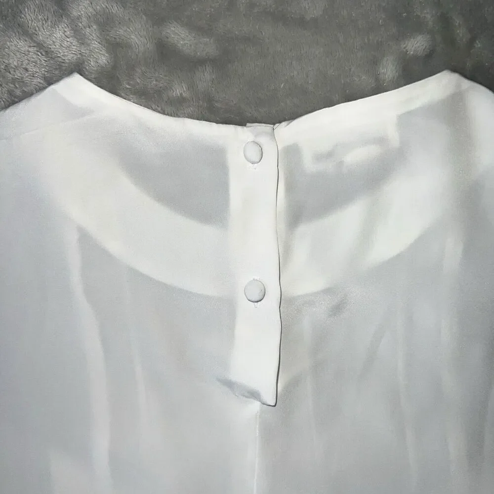 LLOYD WILLIAMS Vintage 90s Womens 36 Satin Ruffle Relax Fit Button Back Blouse - Picture 7 of 9